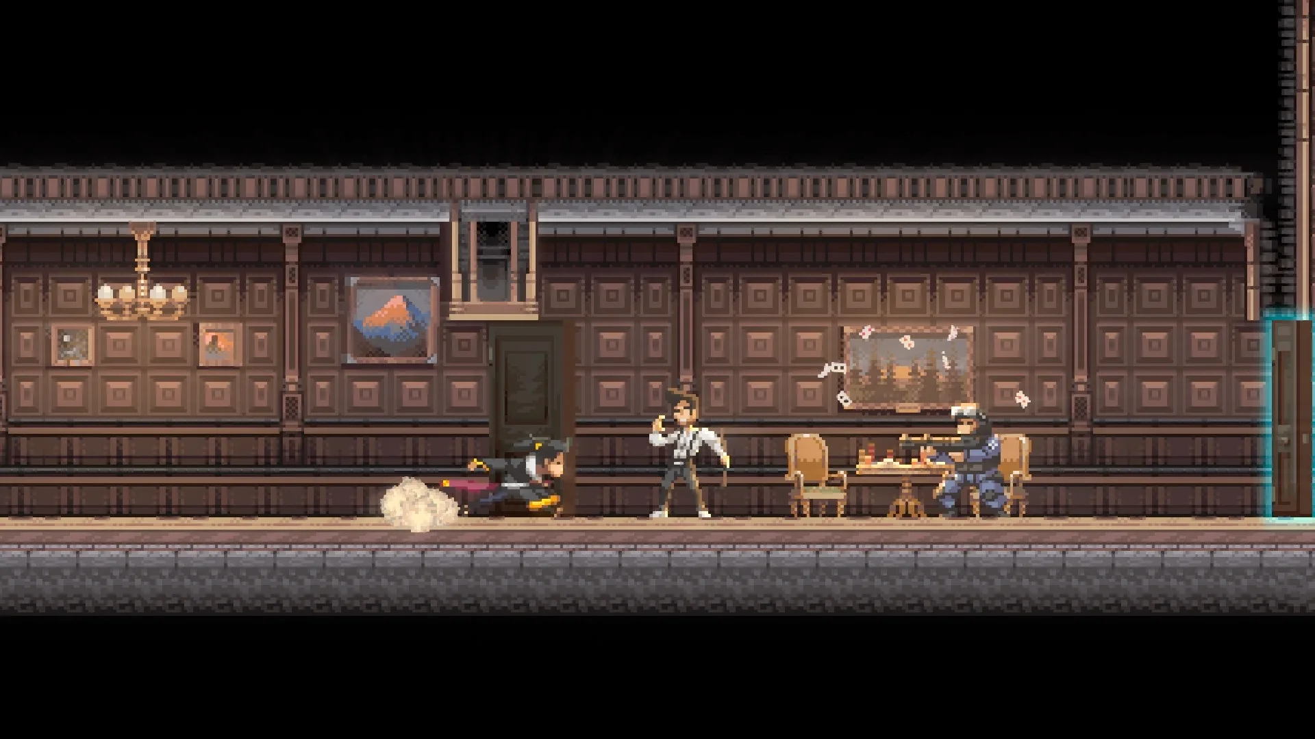 Pixel corridor with combat in Katana Zero