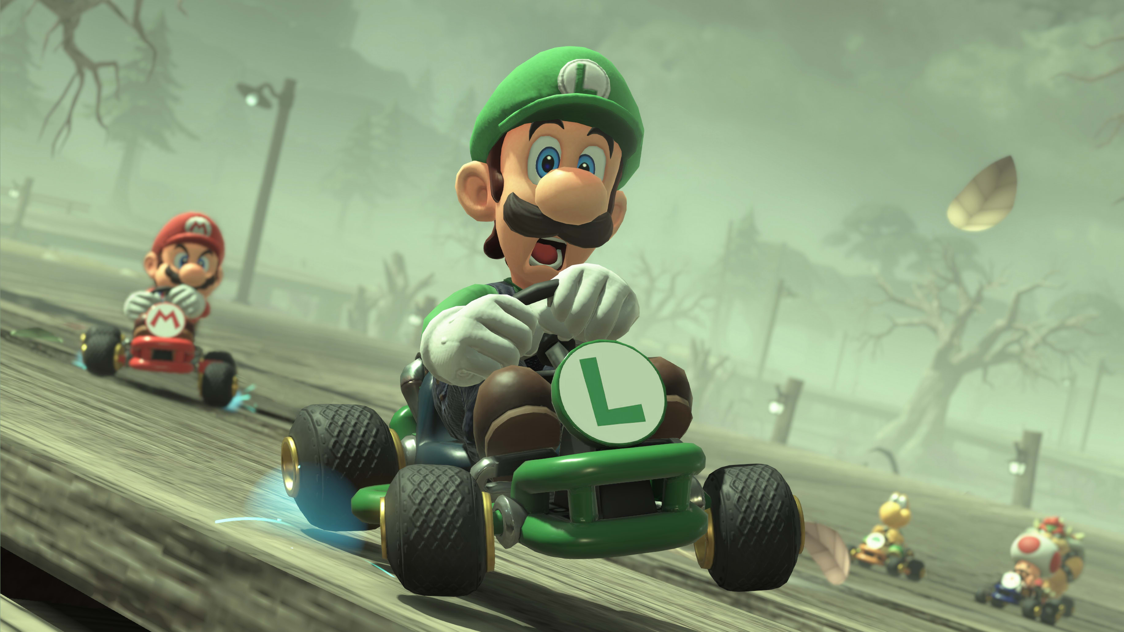 Луиджи и Марио на трассе Ghost Valley в Mario Kart World