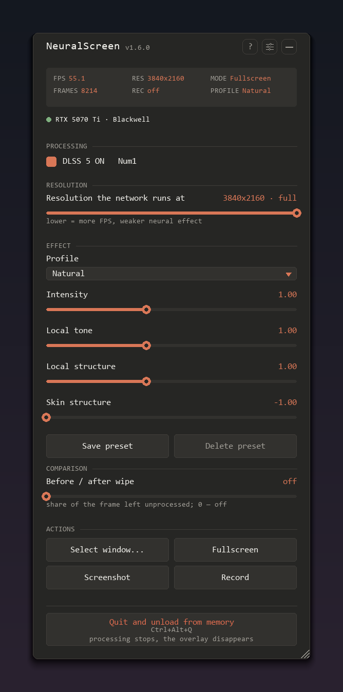Интерфейс NeuralScreen