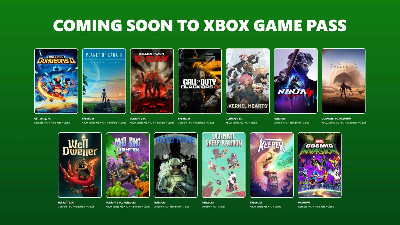 Xbox Game Pass: Gears of War E-Day, Dune и Minecraft Dungeons II во второй волне