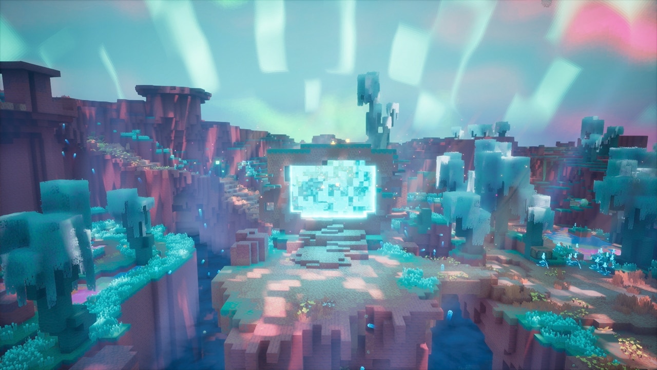 Portal und Landschaft der The Sift-Dimension in Minecraft Dungeons II.