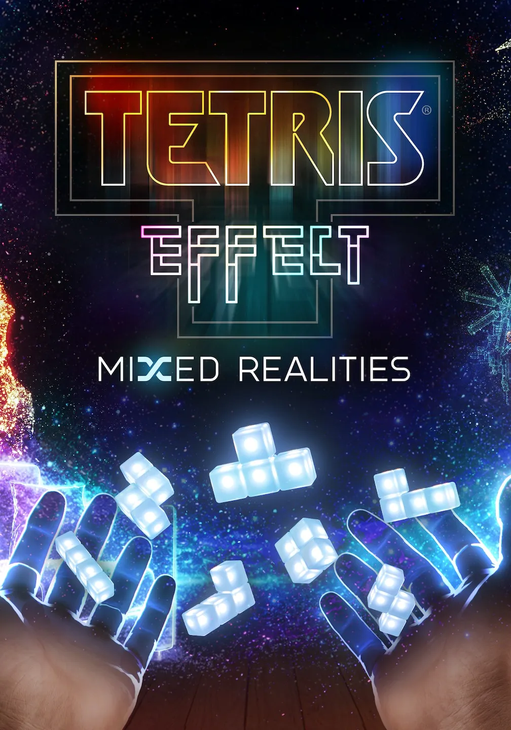 Tetromino Tetris Effect: Mixed Realities on top of the real space of the room.