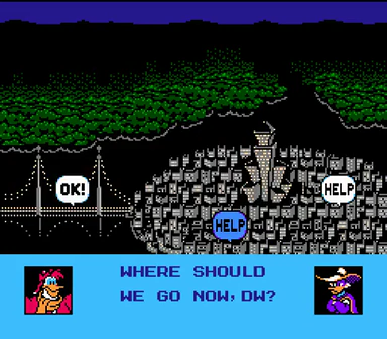 City map for level selection in Darkwing Duck