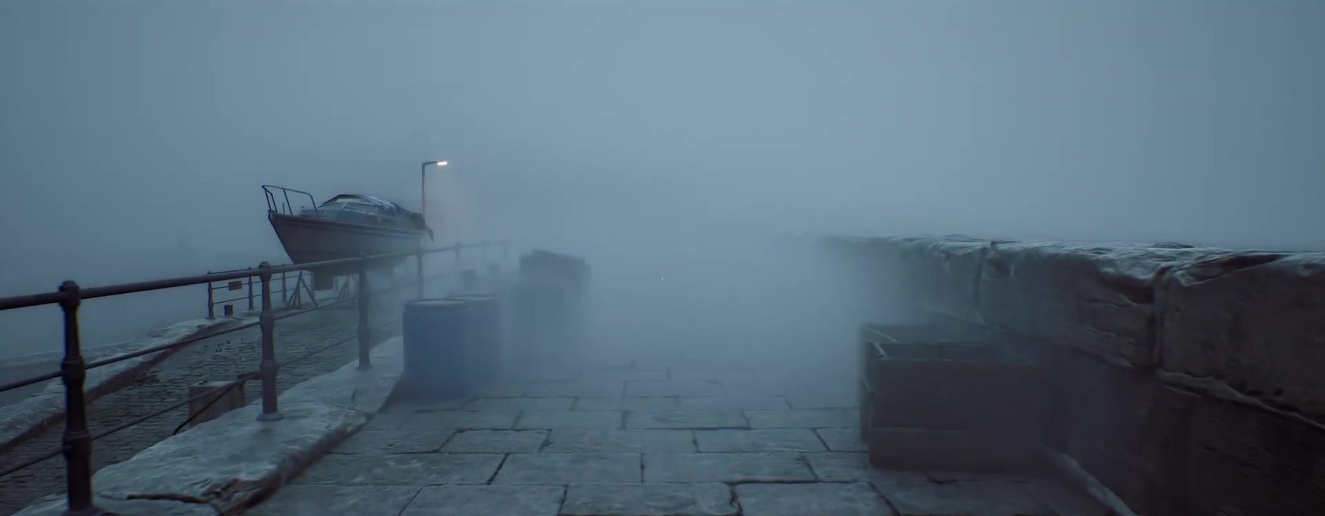 Der neblige Pier von St. Amelia in Silent Hill: Townfall