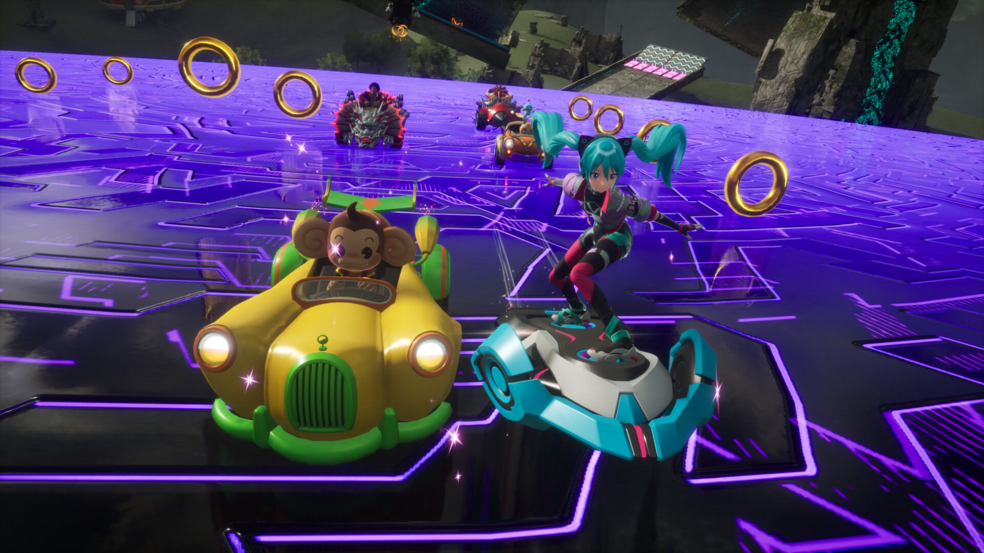 Гонщики Sonic Racing CrossWorlds проходят скоростной участок трассы