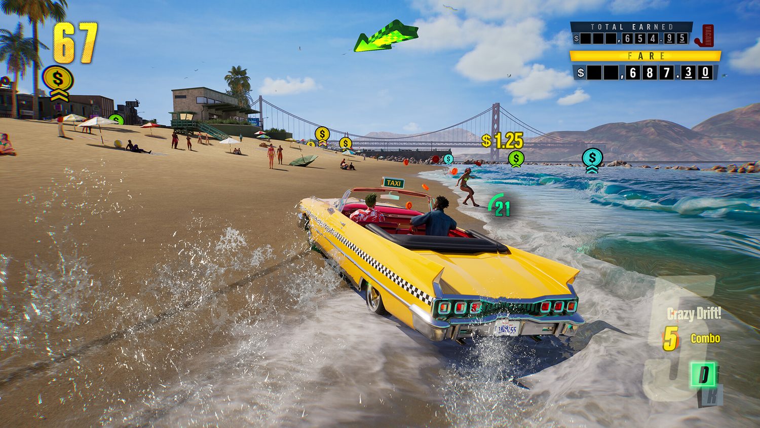 Такси движется по городской улице в Crazy Taxi World Tour