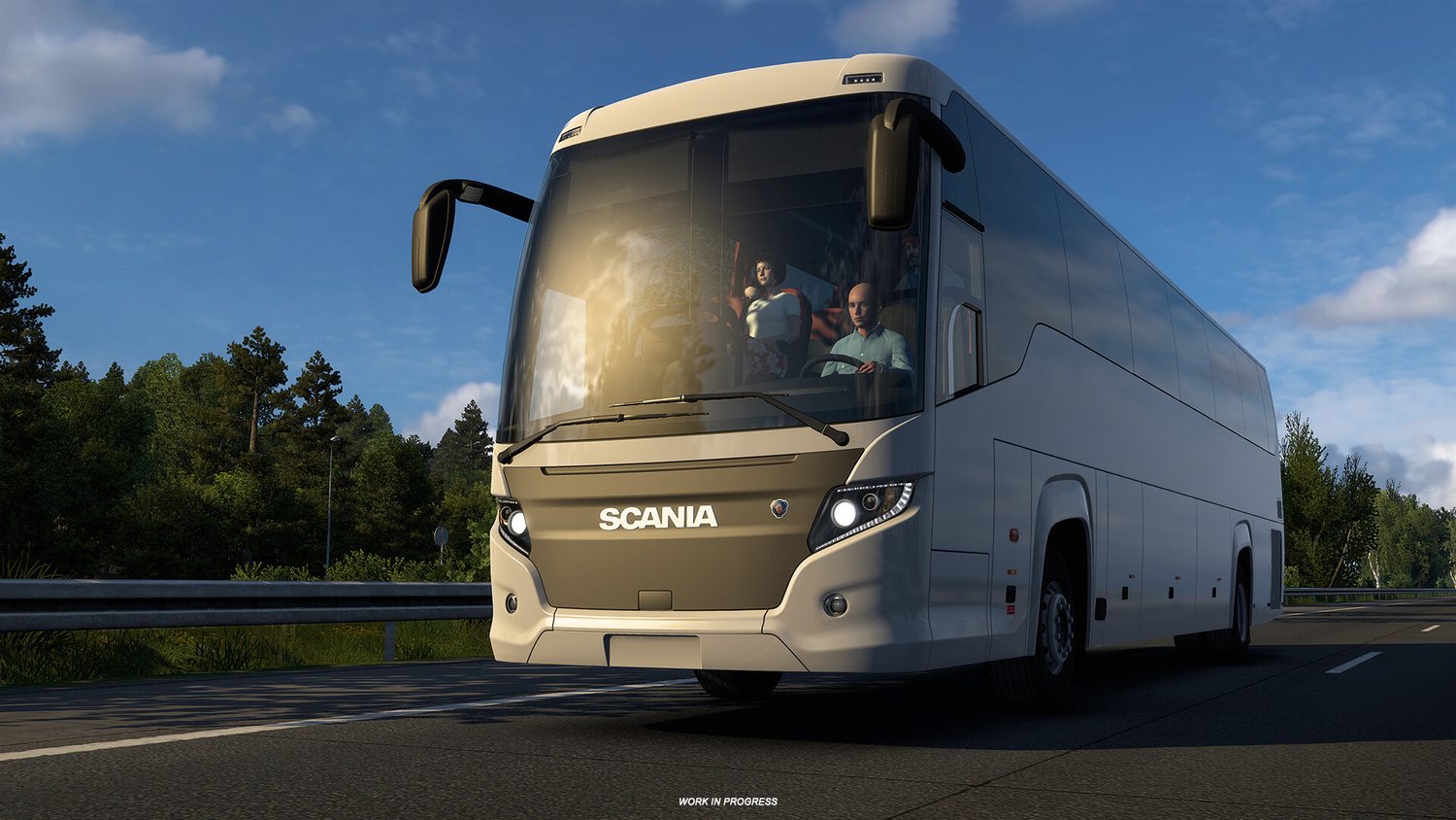 Белый автобус Scania Touring на дороге в Euro Truck Simulator 2 Coaches