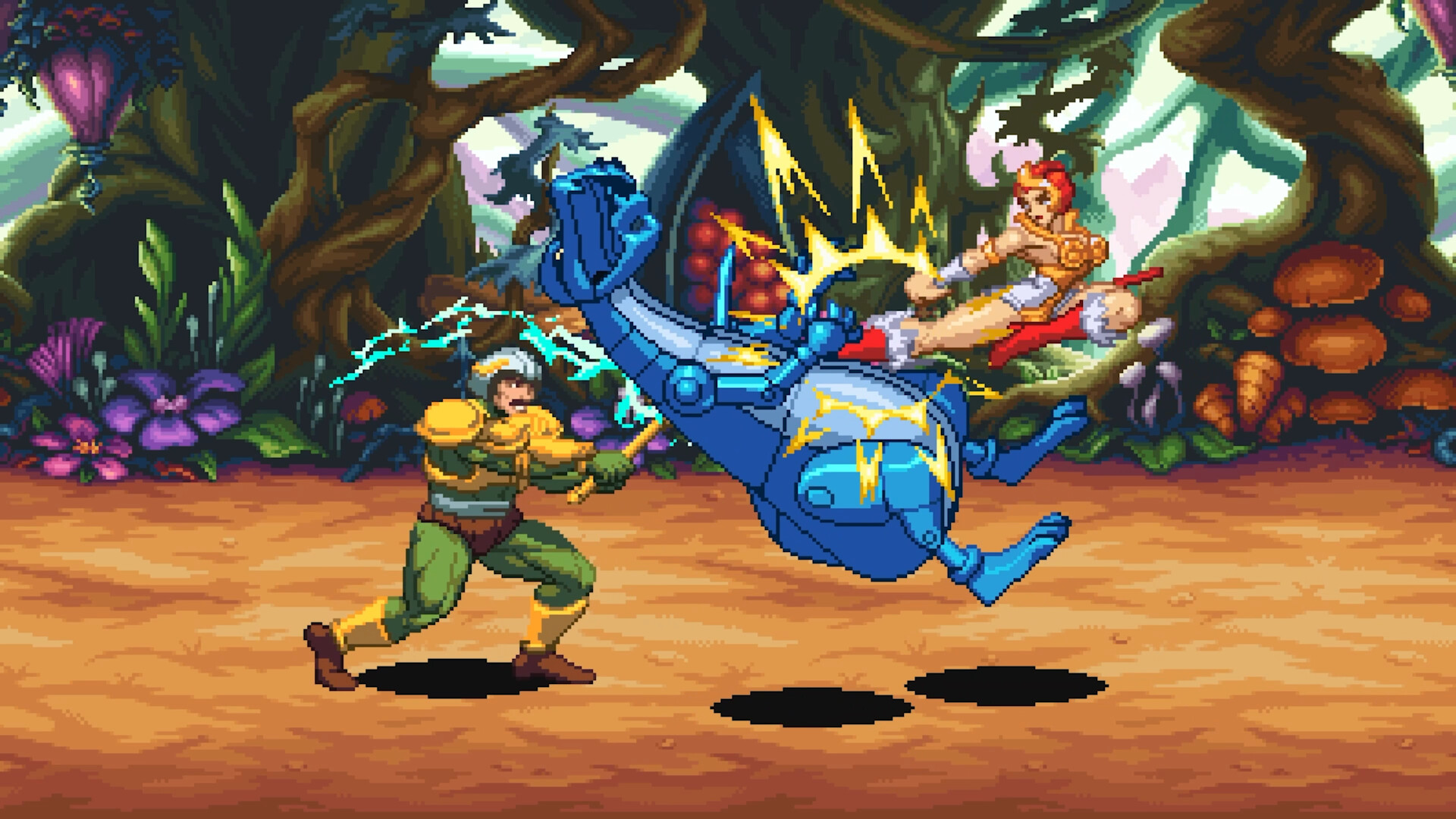 Боевая сцена из Dragon Pearl of Destruction с пиксельными персонажами.