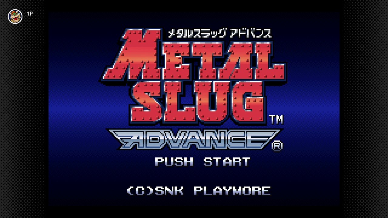 Titelbildschirm von Metal Slug Advance aus einer offiziellen Nintendo-Veröffentlichung.