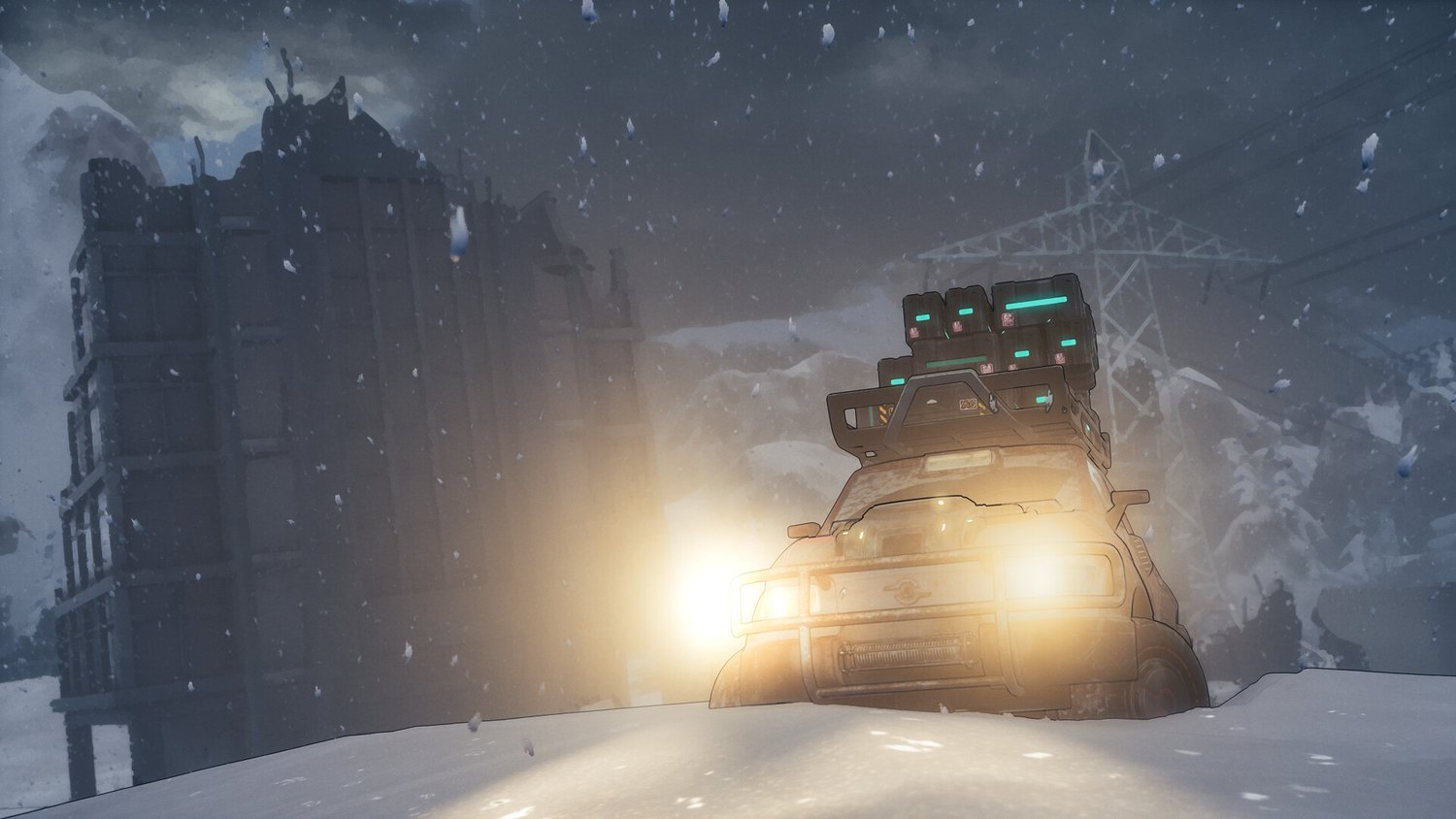 El SUV Old Grizzly conduce sobre la nieve en AfterZero.