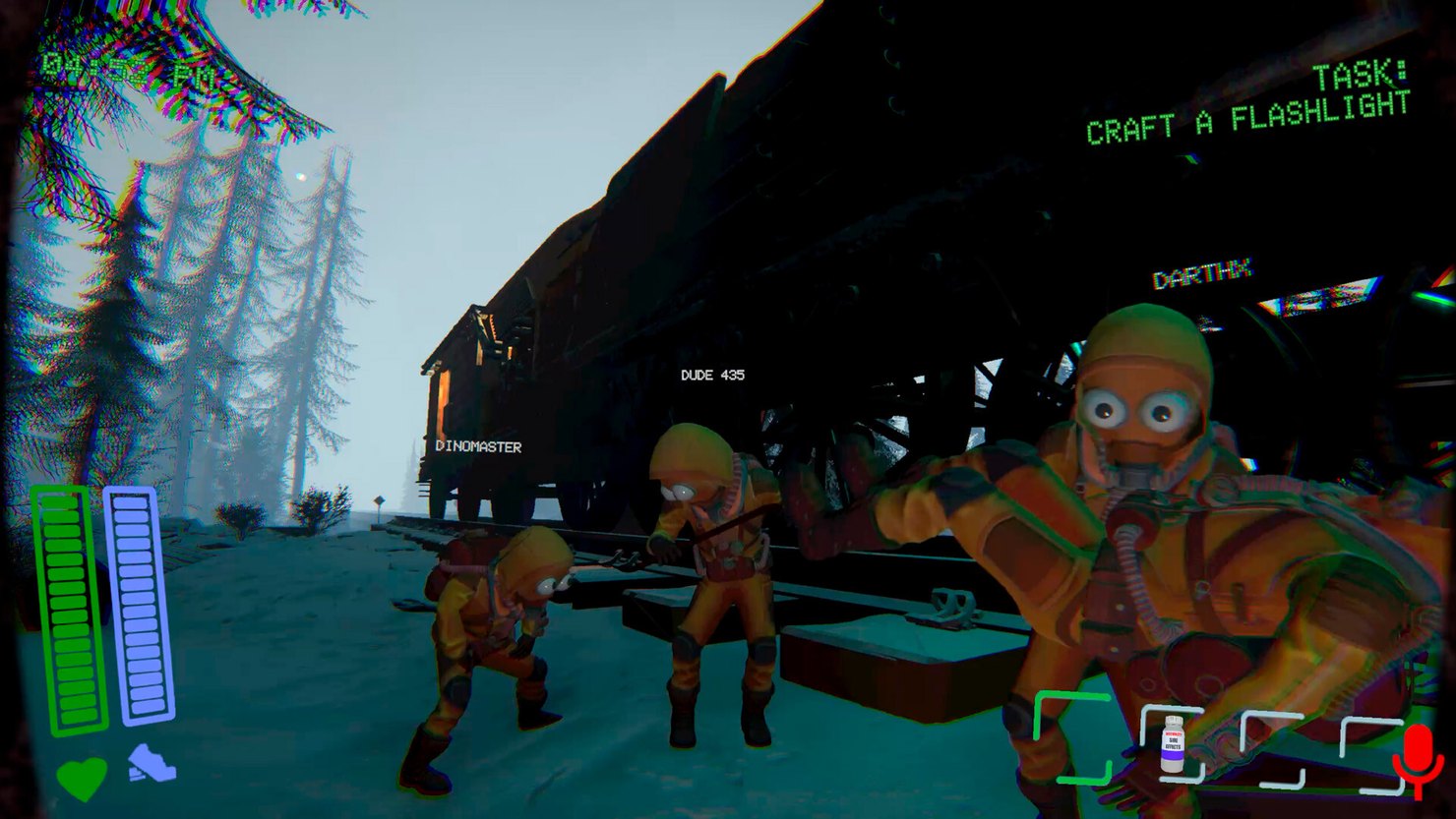 Ein Team in Schutzanzügen steht neben einem Zug in Dreadway.