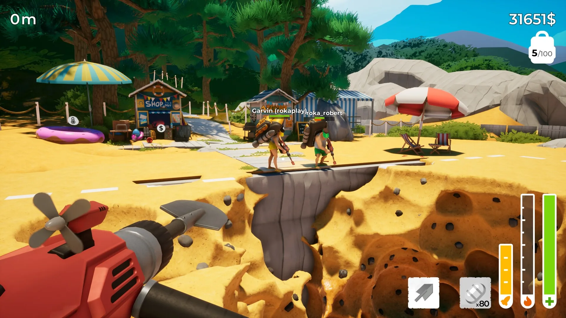 Игроки копают яму на пляже в A Game About Digging a Hole Together